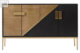 Modern davoli black and grey sideboard with geometric design wood-grain panels grey sideboard and brass handles