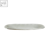 Silver dax large oval serving tray with brushed metallic finish and subtle concentric circular ridges large oval dish