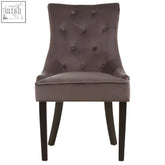 Daxton storm grey velvet dining chair with tufted back and curved wooden legs in sleek dark grey velvet