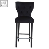 Decatour black bar stool with tufted velvet seat and sleek chrome legs perfect for modern black bar setups