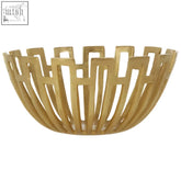 Delphi large gold finish bowl with a modern geometric open-lattice design in a shiny gold finish bowl