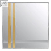 Demas square wall mirror with a sleek silver frame and two vertical gold stripes on the left side for wall decor