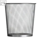 Den small matt silver mesh waste paper basket with sleek cylindrical design and reinforced metal rim