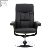 Denton black leather effect reclining chair in black with chrome base and armrests for stylish comfort