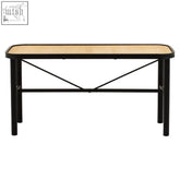 Black frame depok metal and rattan bench with light beige woven cane top perfect for indoor seating