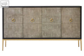 Deruta grey shagreen effect sideboard with grey shagreen finish black frame and gold-tone ring handles