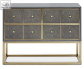 Deskey grey shagreen effect four drawer console table with grey shagreen effect finish and gold-tone hardware and frame