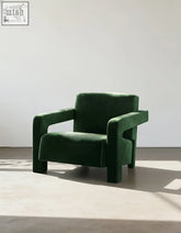 Deep emerald green desmond armchair with plush velvet upholstery and modern nailhead trim design