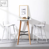 White and light wood dhiajureen nordic bar stool with black metal cross-bracing and wooden seat for modern seating