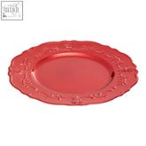 Dia red baroque charger plate in red with ornate embossed floral design perfect for elegant table settings