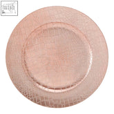 Dia rose gold textured charger plate in rose gold with a stylish crocodile skin pattern design