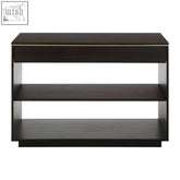 Dark wood diamond oak veneer console table with sleek minimalist design and subtle gold trim veneer console table