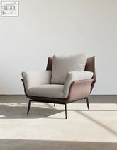 Dias armchair with corduroy upholstery in light gray and brown leather on black legs offer financing available