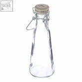 Clear glass juice glass bottle 1000ml with beige cork stopper and metal clasp for fresh drinks storage
