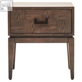 Dark wood dimaro antique grey nightstand with single drawer and geometric inlay pattern minimalist design