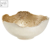 Dion small nickel and gold finish bowl with textured metallic gold finish interior and smooth matte white exterior