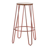 District Rose Gold Finish Wooden Top Bar Stool With Metal Legs - bar-furniture