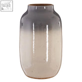 A sleek grey earthenware vase with a gradient glossy finish from dark gray to light beige called domo grey earthenware vase