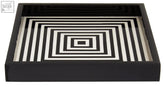 Donato black and white finish square tray with glossy black surface and bold white finish square concentric pattern