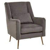 Doucet Grey Velvet Chair With Gold Finish Legs - Arm Chair