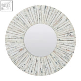 Driftwood white wash round wall mirror with distressed white wash round sunburst wooden frame design
