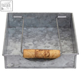 Drummond galvanised steel napkin holder with galvanized metal body and natural wood handle for table use