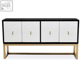 Dumas black and white four door sideboard with gold tone legs features a sleek white four door console cabinet design