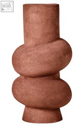 A terracotta-colored textured red bubble vase with a modern stacked-bubble ceramic design perfect for decor