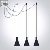 Modern black matte e27 round pendants with three conical shades and curved cords 3x10w e27 pendant lighting
