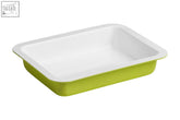 Lime green rectangle roasting dish with smooth glossy white interior perfect for baking by ecocook