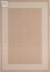 Beige ecology outdoor rug with a subtle textured weave and off-white border perfect for outdoor use