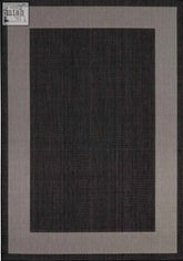 Dark gray ecology outdoor rug black with textured weave and light gray diagonal striped border for outdoor use