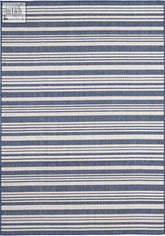 Blue and white striped ecology outdoor rug with woven texture perfect as an outdoor rug blue option