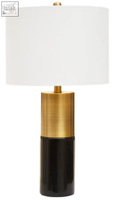 Modern edgar black marble and gold table lamp with sleek two-toned cylindrical base and white fabric shade