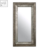 Silver-framed rectangular elementary antique grey wall mirror with distressed antiqued finish for grey wall decor