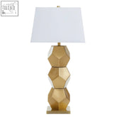 Eleri gold glass table lamp with brushed gold base and white rectangular shade for stylish lighting