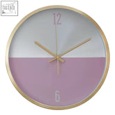 Elko silver gold and pink finish wall clock with gold frame and two-tone white and lavender face for stylish decor