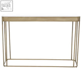 Ella gold console table with gold-toned metal frame and sleek glass mirror top for a minimalist look