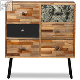 Embri reclaimed teakwood 30cm drawer cabinet with reclaimed wood black marble and metal handles for large tabletop use