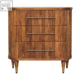 Emerson ribbed 3-drawer chest of drawers in solid mango wood with amber oak finish and vertical ribbed detailing