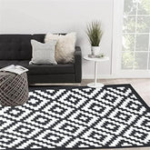 Black and white geometric outdoor rug with modern diamond pattern reversible easy clean woven garden carpet 6x9ft