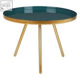 Teal and gold large diesel green round coffee table with sleek minimalist design perfect for modern living spaces