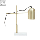 Equipoise gold and marble adjustable desk lamp with brass finish, dome shade, and white marble adjustable base