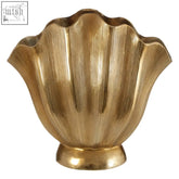 Estrella large gold finish fluted vase with shell-shaped design and textured ribbed surface on a sturdy base