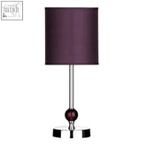 Evaine chrome table lamp with purple fabric shade featuring a sleek glass base and chrome finish for modern style