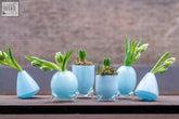 Light blue mouth blown glass carrot-shaped vases with clear feet from dutz collection set of 4pcs