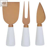 Exbury 3 piece rose gold cheese knife set with white ceramic handles perfect for serving cheese in style