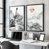 Extra Large Framed Wall Art | Set of 2 Asian Inspired Wall art Prints