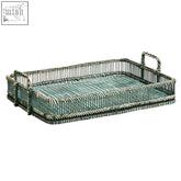 Ezell rattan and bamboo grey washed rectangular tray with ample space and silver toned woven wire handles