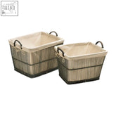Set of two ezell washed grey storage baskets with dark metal handles and cotton cream liners for organizing